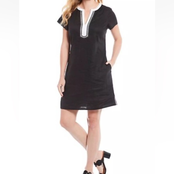 Tommy Bahama Two Palms 100% Linen Shift Short Sleeve Shift Dress pockets Medium - Picture 11 of 12